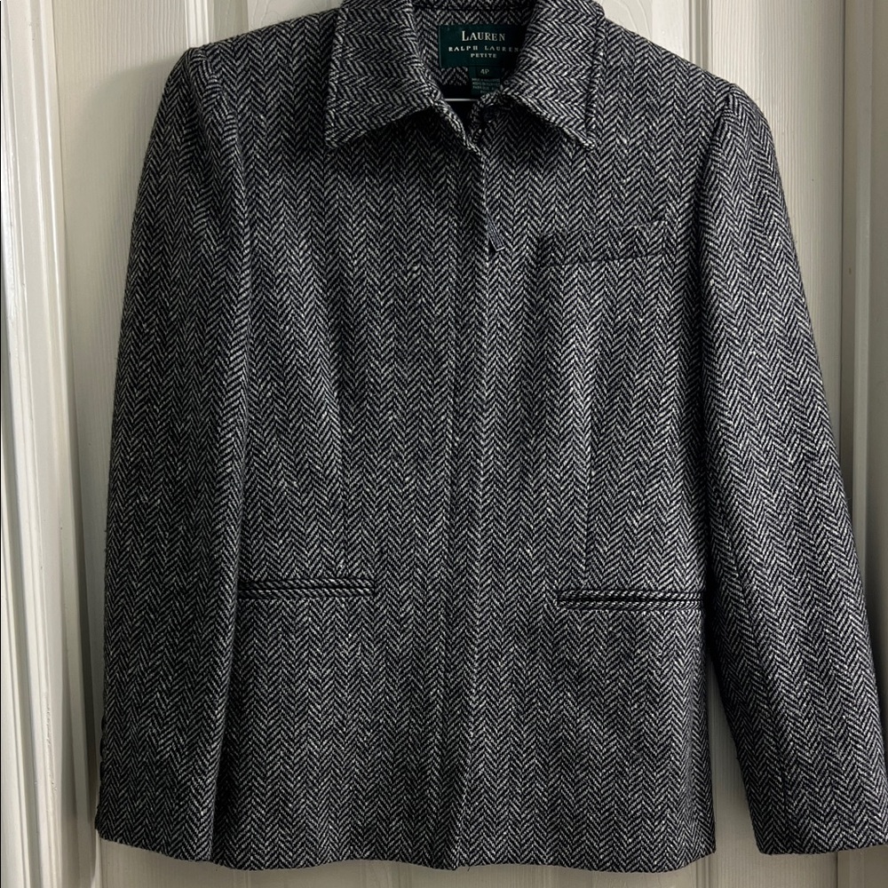 Ralph Lauren Blazer Women Size 4 Petite Herringbone Lambs Wool